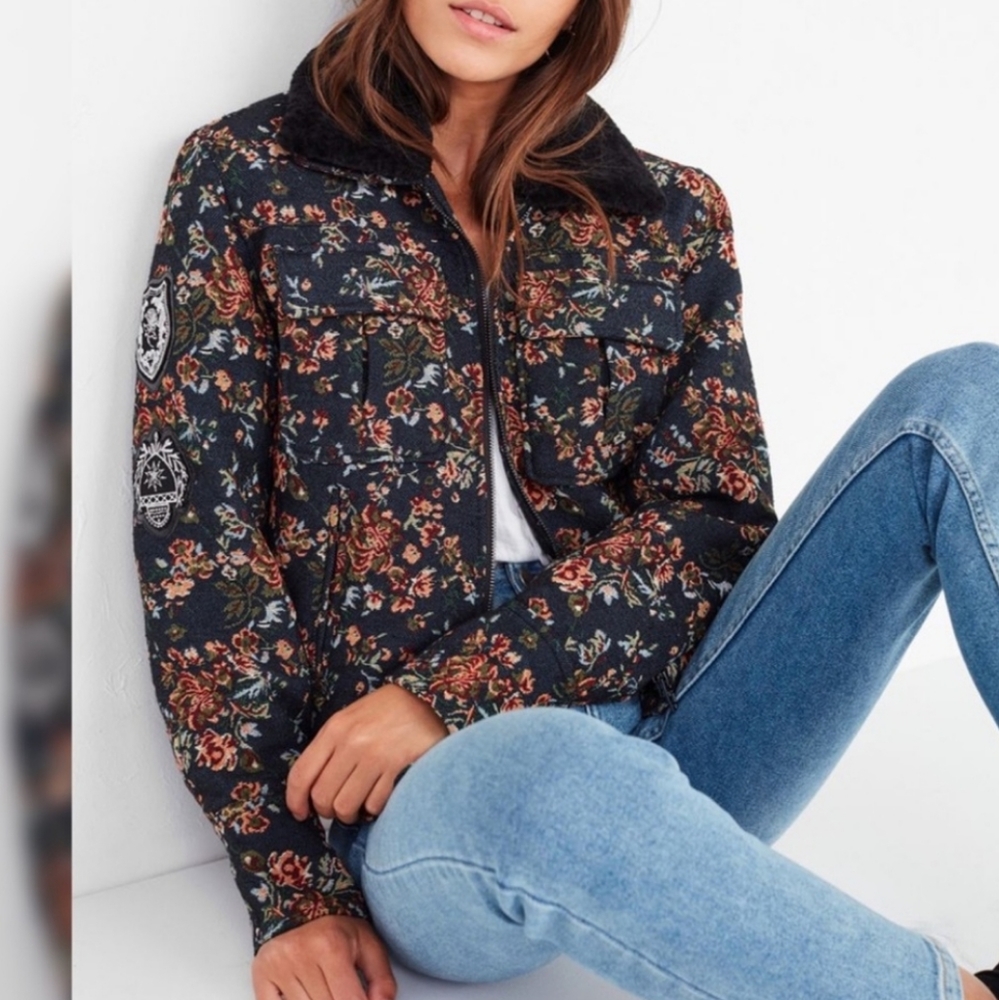 Urban Outfitters BlancNYC tapestry quilted flight bomber jacket